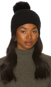 Hat Attack Cashmere Slouchy Cuff Beanie With Faux Fur Pom In Black