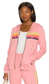 Aviator Nation 5 Stripe Zip Hoodie In Petal/ Neon Rainbow Blue