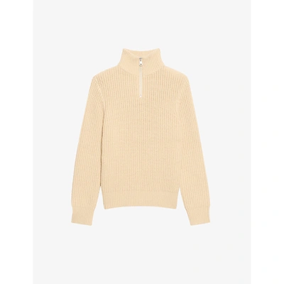 Sandro Mens Naturels Zip-up Funnel-neck Wool-blend Jumper Xs In Light Beige