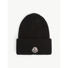 Moncler Logo-patch Ribbed Wool And Cashmere Hat In Black