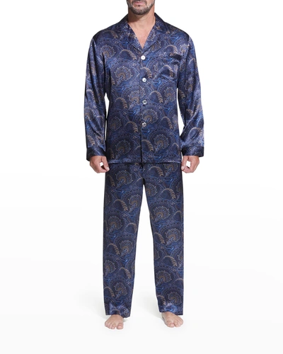 Majestic Men's Silk Paisley Pyjama Set In Burgundy