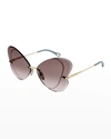 Chloé Semi-rimless Metal Butterfly Sunglasses In Gold/brown