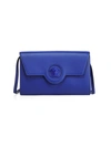 Versace La Medusa Leather Wallet-on-strap In Lapis