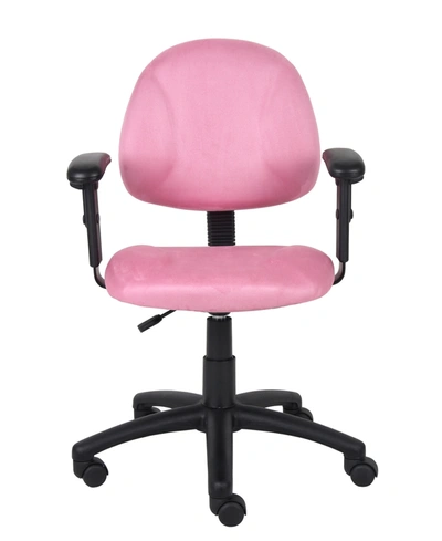 Boss Office Products Microfiber Deluxe Posture Chair W/ Adjustable Arms. In Pink
