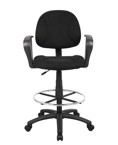 Boss Office Products Drafting Stool W/footring And Adjustable Arms In Black
