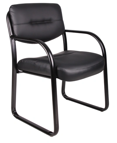 Boss Office Products Leatherplus Sled Base Side Chair W/ Arms In Black