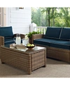 Crosley Bradenton 2 Piece Outdoor Wicker Seating Set With Cushions - Loveseat And Glass Top Table