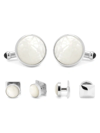 Cufflinks, Inc 3-piece Ox And Bull Trading Co. Mixed Mother Of Pearl Stud Set In White