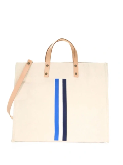 Parker Thatch Large Stripe Tote In Ivory Blue