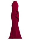 Chiara Boni La Petite Robe Gudrum Halter Ruffle Gown In Garnet