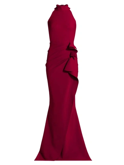 Chiara Boni La Petite Robe Gudrum Halter Ruffle Gown In Garnet