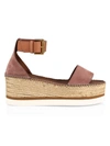 SEE BY CHLOÉ WOMEN'S GLYN SUEDE PLATFORM ESPADRILLE WEDGE SANDALS,400013851898