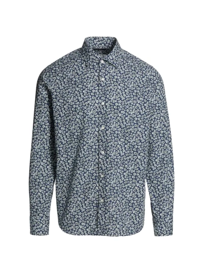 Saks Fifth Avenue Collection Cotton Flower Printed Long-sleeve Shirt In Navy