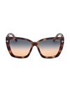 Tom Ford Scarlet 57mm Square Sunglasses In Shiny Medium Havana Gradient Tealto Orange Lenses