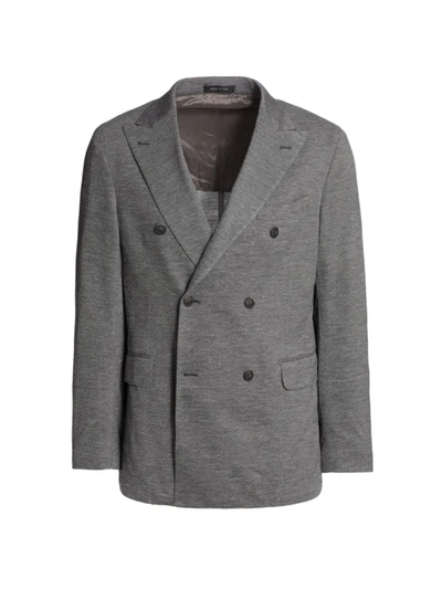 Saks Fifth Avenue Collection Double-breasted Wool-blend Blazer In Heather Charcoal