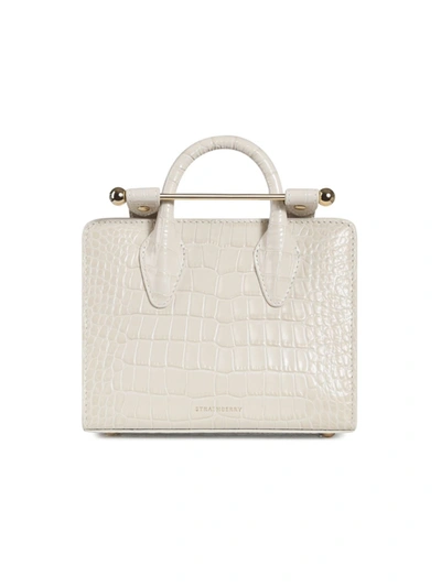 Strathberry Nano Croc Embossed Leather Tote In Vanilla