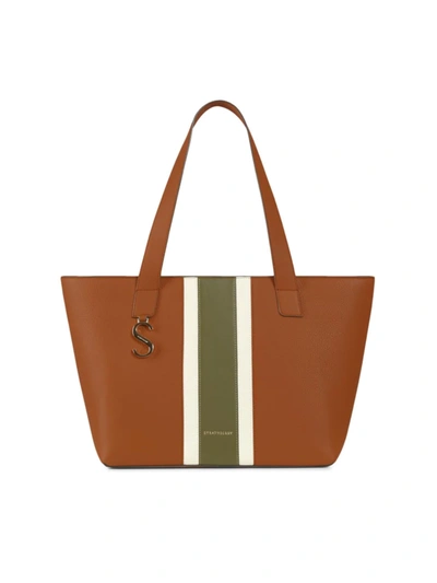 Strathberry S Cabas Leather Tote In Green / White / Brown