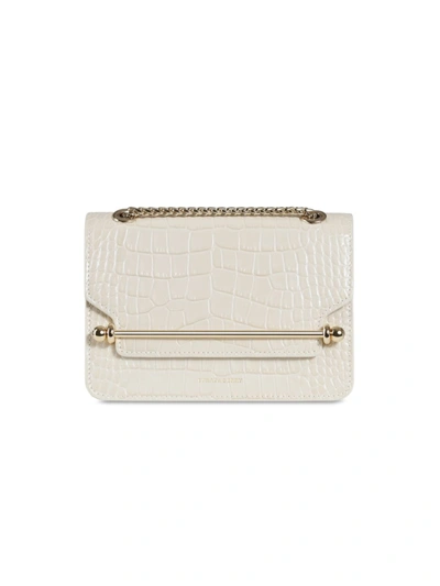 Strathberry Mini East/west Croc Embossed Leather Crossbody Bag In Vanilla