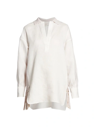 Agnona Knit Fringe-sides Polo Shirt In Bianco