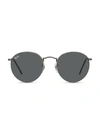 Ray Ban Icons 50mm Round Metal Sunglasses In Gunmetal/ Green Solid