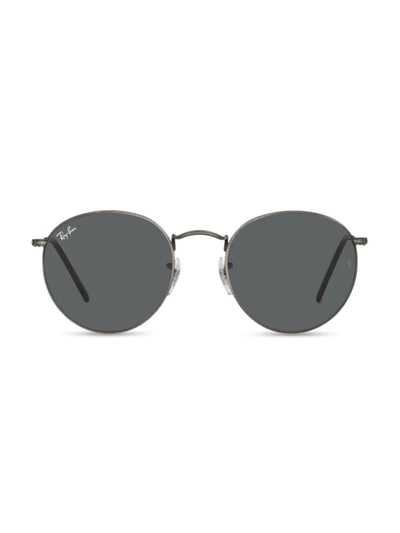 Ray Ban Icons 50mm Round Metal Sunglasses In Gunmetal/ Green Solid