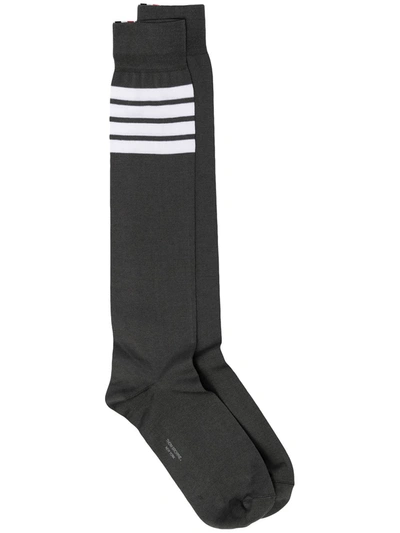 Thom Browne 4-bar Knee-high Cotton Sock In Grey