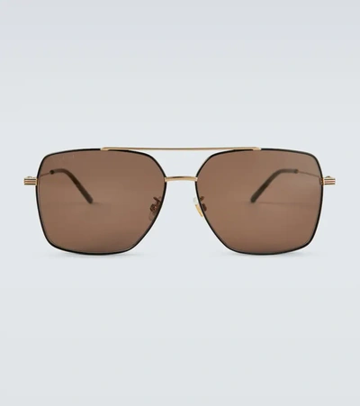 Gucci Square-frame Metal Sunglasses In Gold-gold-brown
