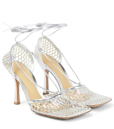 Bottega Veneta Womens Stretch Wraparound Leather And Mesh Courts Pale Pi In Silver