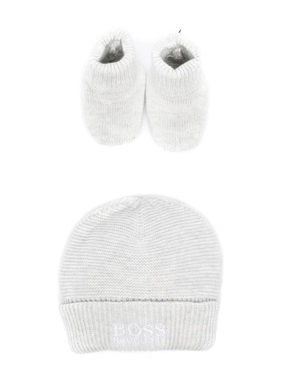 Bosswear Babies' Logo-embroidered Beanie And Shoes Set In Grey