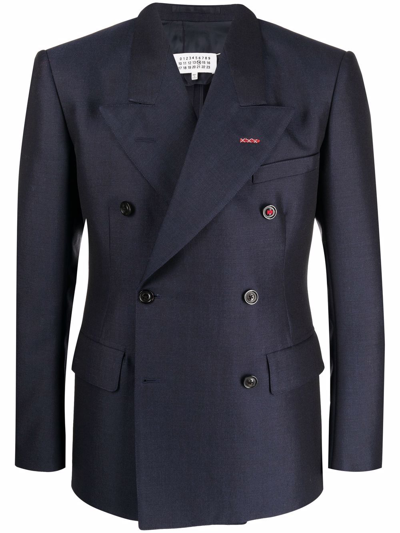 Maison Margiela Double-breasted Navy Blazer In Black