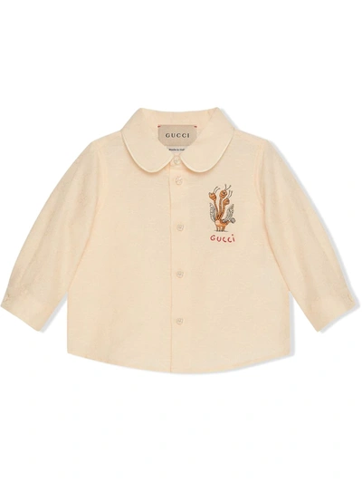 Gucci Babies' Freyja Hartas Logo-jacquard Shirt In Neutrals