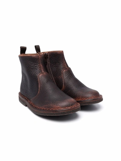 Pèpè Kids' Grained Leather Ankle Boots In Brown