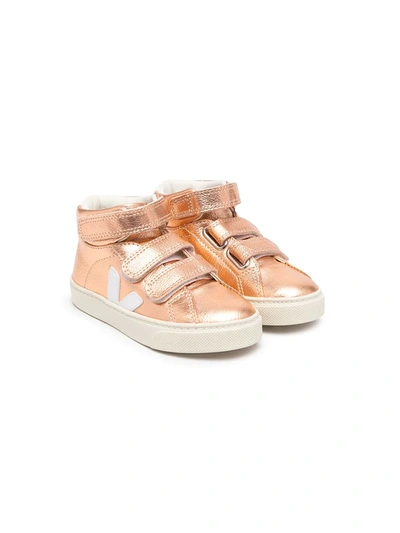 Veja Kids' V-10 High-top Touch-strap Trainers In Gold