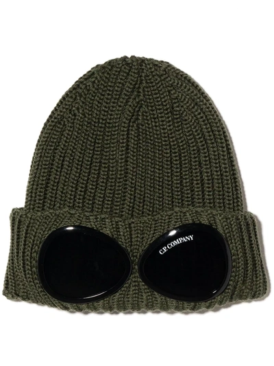 C.p. Company Teen Goggles Knitted Beanie In Green
