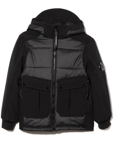 C.p. Company Kids' Panelled Quilted Puffer Jacket In Black