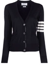 Thom Browne Cashmere Striped-sleeve V-neck Cardigan In 415 Blue