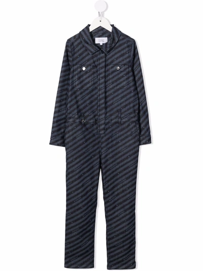 Givenchy Kids' Striped Denim Overalls In Blue
