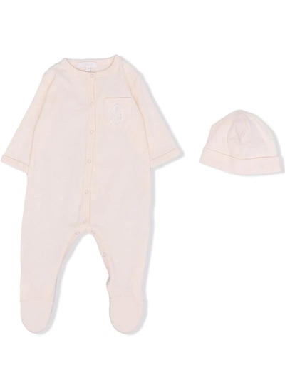Chloé Babies' 花卉刺绣针织连体衣套装 In Pink