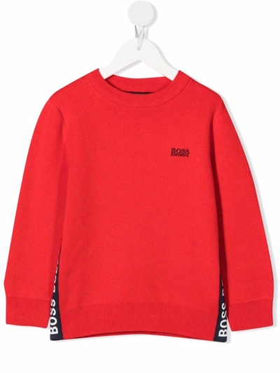 Bosswear Kids' Logo-embroidered Crew-neck Jumper In Red