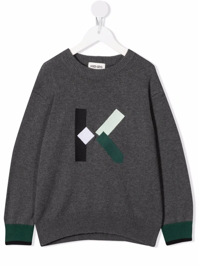 Kenzo Kids' Logo-embroidered Knitted Jumper In Grey