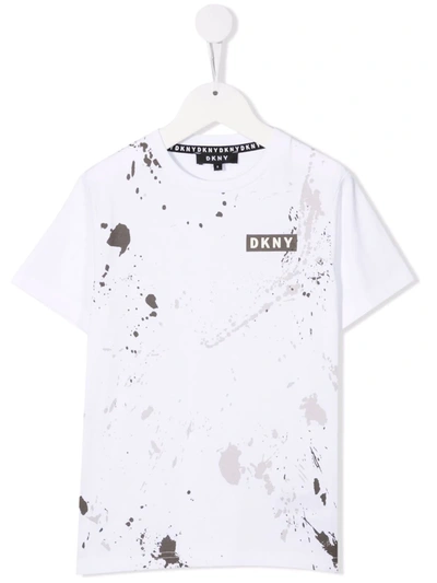 Dkny Kids' Paint-splatter Logo-print T-shirt In White