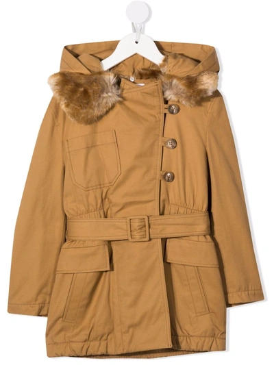 Chloé Kids' Faux Fur-trimmed Hooded Parka In Brown