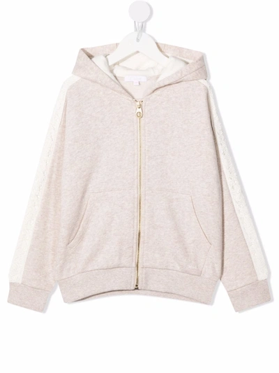 Chloé Kids' Guipure Lace-detailed Hooded Jumper In Neutrals