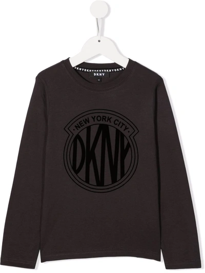 Dkny Kids' Logo-print Long-sleeve Top In Grey