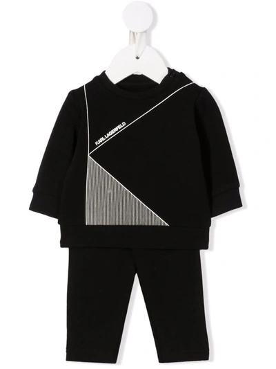 Karl Lagerfeld Babies' Logo-print Cotton Trouser Set In Black