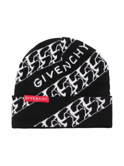Givenchy Kids' Logo搭链印花套头帽 In Black