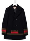 GUCCI WOOL STRIPE-TRIM DOUBLE-BREASTED COAT