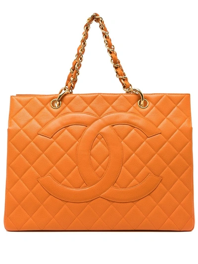 Pre-owned Chanel Cc 菱纹绗缝手提包（1997年典藏款） In Orange