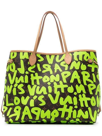 Pre-owned Louis Vuitton 2009  Graffiti Monogram Neverfull Gm Tote Bag In Brown