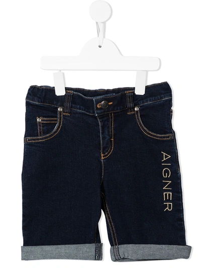 Aigner Kids' Embroidered-logo Shorts In Blue